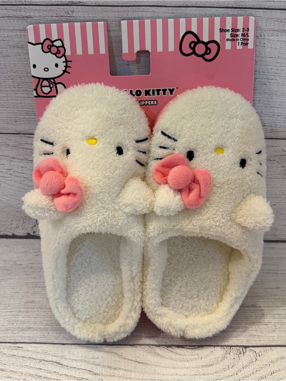 Ty Plush Cream and Pink Hello Kitty Bow Slippers